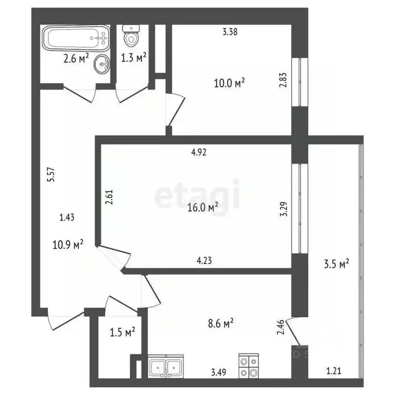 2-к кв. Татарстан, Набережные Челны 65-й комплекс, 19 (50.9 м) - Фото 1