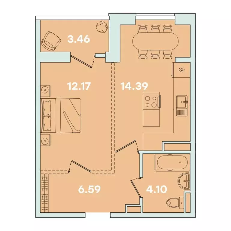 1-комнатная квартира: Иркутск, улица Петрова, 18 (40.71 м) - Фото 0