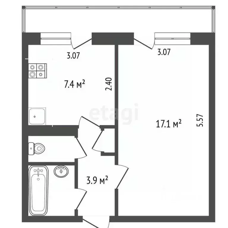 1-к кв. Псковская область, Псков ул. Кузбасской Дивизии, 44 (32.9 м) - Фото 1