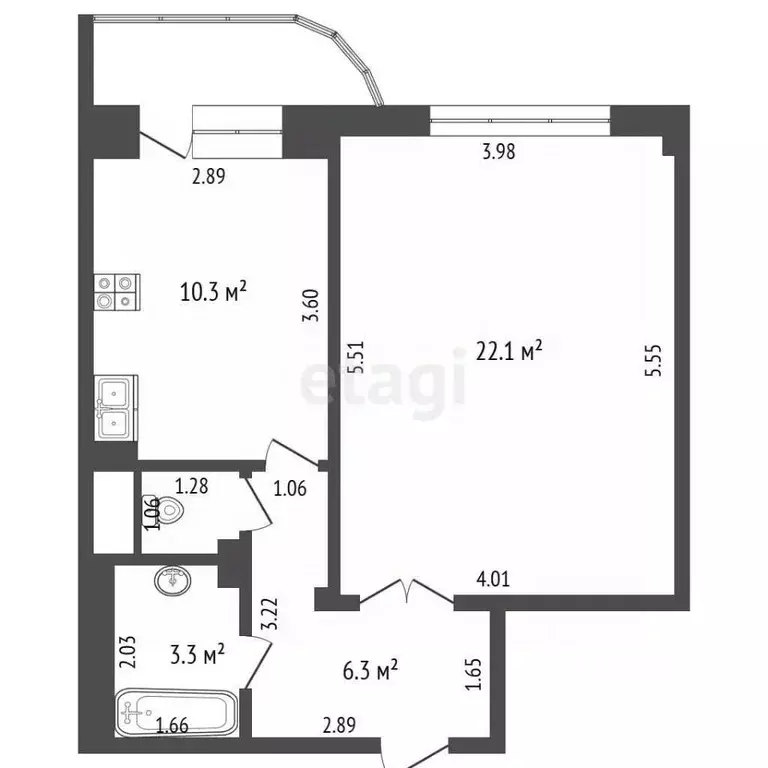1-к кв. Чувашия, Чебоксары бул. Анатолия Миттова, 3к1 (43.3 м) - Фото 2