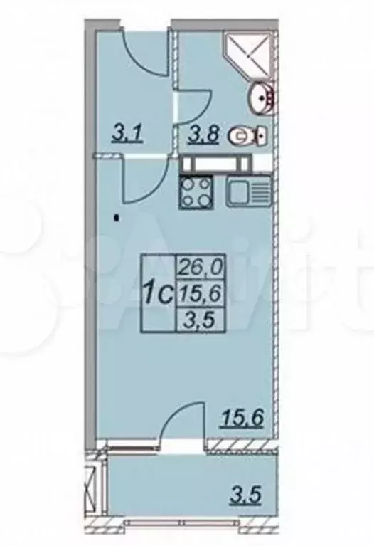 Квартира-студия, 26 м, 1/14 эт. - Фото 0