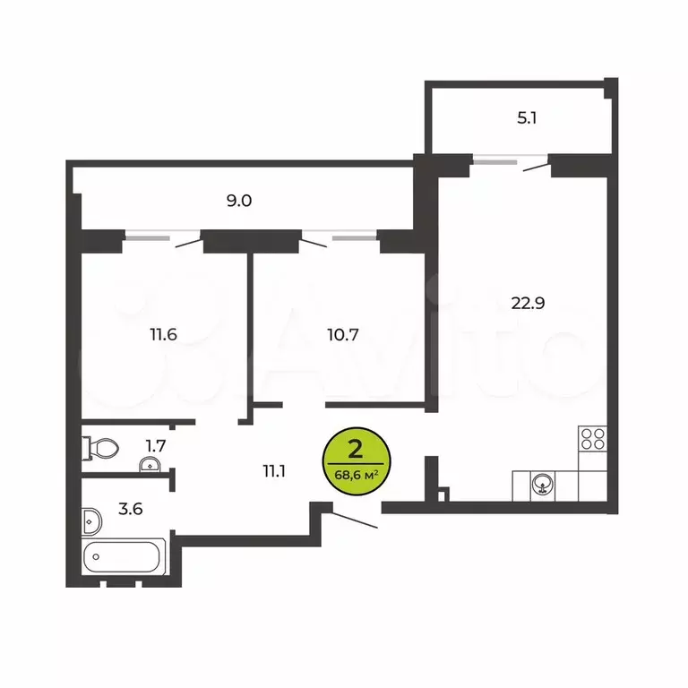 2-к. квартира, 67 м, 1/1 эт. - Фото 0