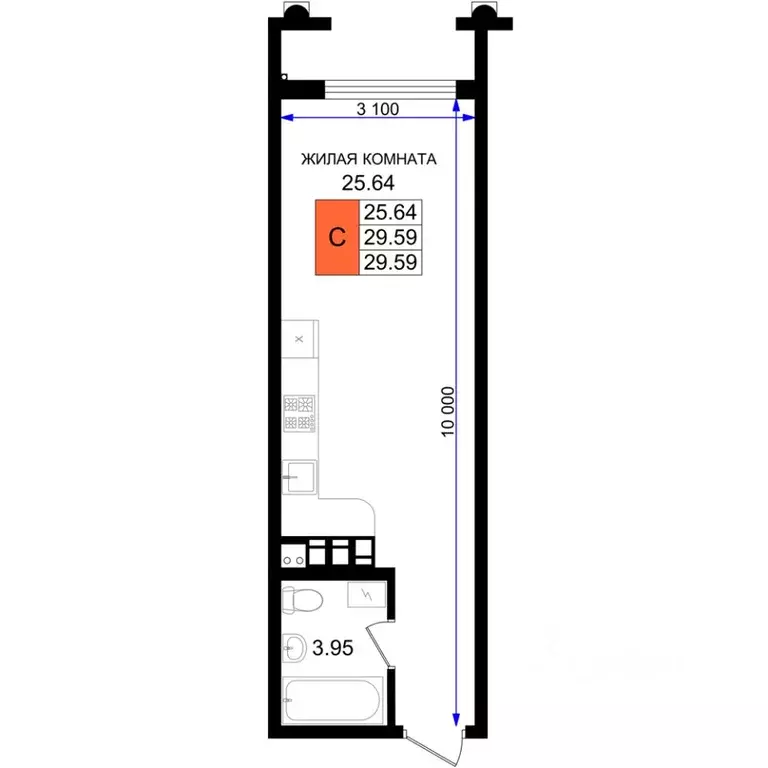 Студия Краснодарский край, Новороссийск 5-я Бригада мкр,  (29.59 м) - Фото 1