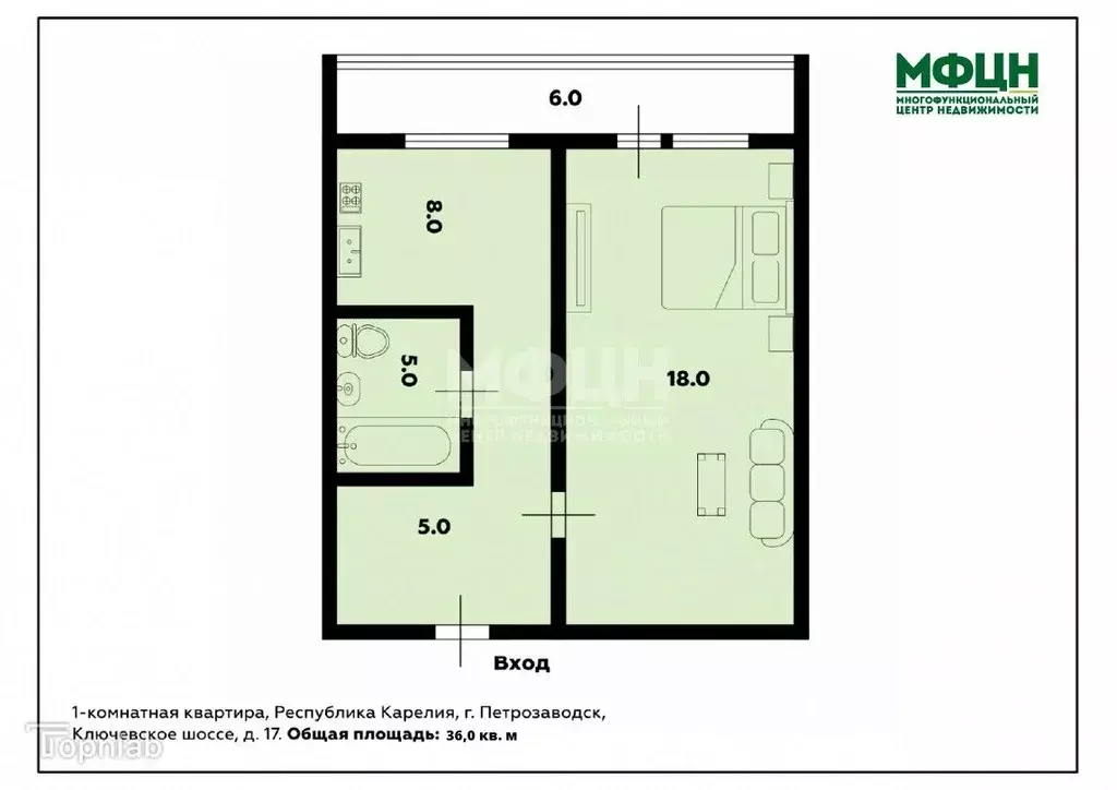 1-к кв. Карелия, Петрозаводск Ключевское ш., 17 (36.0 м) - Фото 0