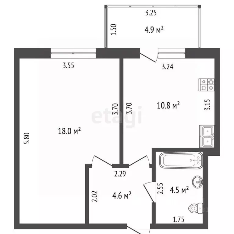 Студия Ростовская область, Ростов-на-Дону ул. Еременко, 108с2 (43.0 м) - Фото 2