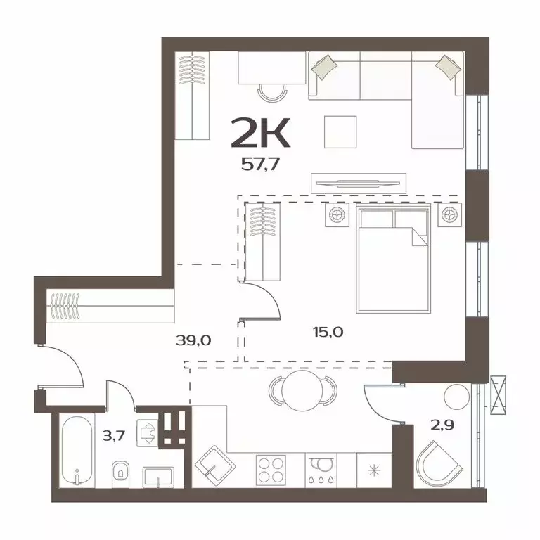 2-комнатная квартира: Владивосток, улица Коммунаров, 15к6 (57.7 м) - Фото 1