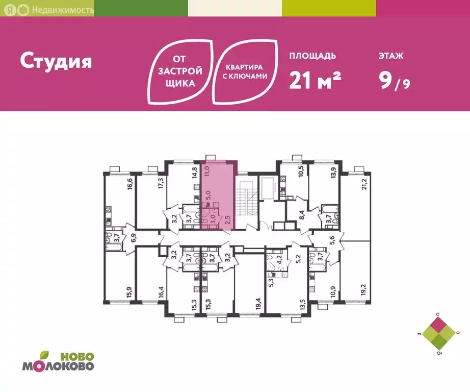 Квартира-студия: Молоково, жилой комплекс Ново-Молоково, 13 (21 м) - Фото 2