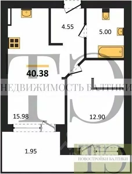 1-к кв. Калининградская область, Янтарный пгт ул. Советская (40.38 м) - Фото 0