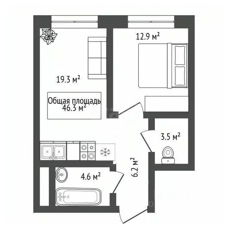 2-к кв. Новосибирская область, Новосибирск ул. Никитина, 10к6 (46.3 м) - Фото 1