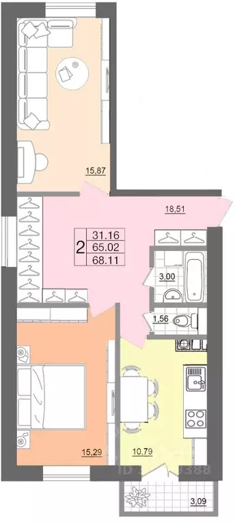 2-к кв. Смоленская область, Смоленск ул. Багратиона, 26 (68.18 м) - Фото 0