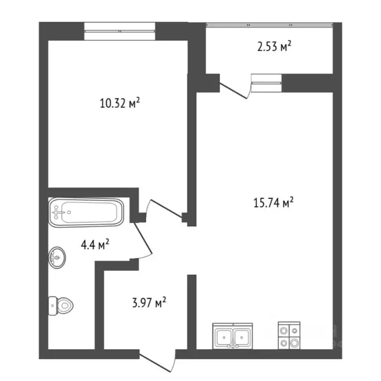 1-к кв. Тюменская область, Тюмень ул. Селекционная, 6 (34.3 м) - Фото 2