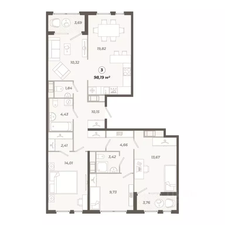 3-к кв. Санкт-Петербург ул. Коли Томчака, 21Д (98.19 м) - Фото 0