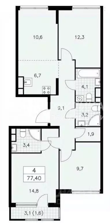 4-к кв. Москва Бартеневская ул., 18к1 (77.0 м) - Фото 2
