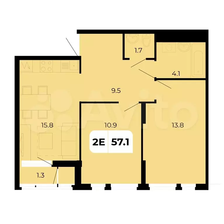 2-к. квартира, 57,1 м, 17/18 эт. - Фото 1