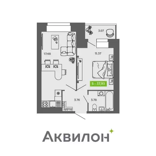 1-комнатная квартира: Архангельская область, Северодвинск (37.93 м) - Фото 0