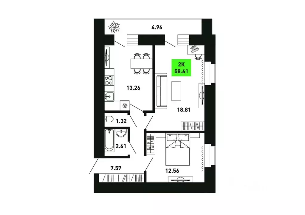 2-к кв. Кировская область, Кирово-Чепецкий район, Федяковское с/пос, ... - Фото 1
