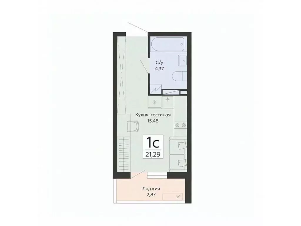 Студия Воронежская область, Воронеж ул. Туполева, 5Н (21.29 м) - Фото 1