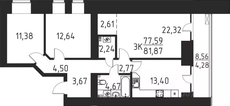 3-к кв. Томская область, Томский район, д. Кисловка, Левобережный мкр ... - Фото 1