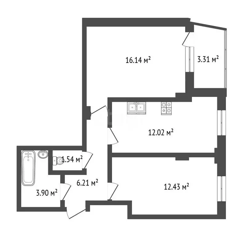 1-комнатная квартира: Курск, 2-я Агрегатная улица, 57А (55.41 м) - Фото 2