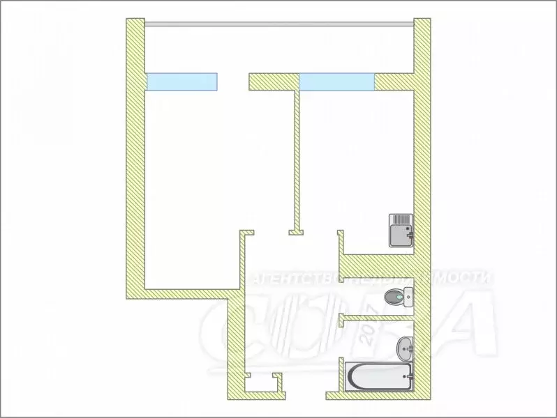 1-комнатная квартира: Тюмень, улица Клары Цеткин, 21 (32.5 м) - Фото 1