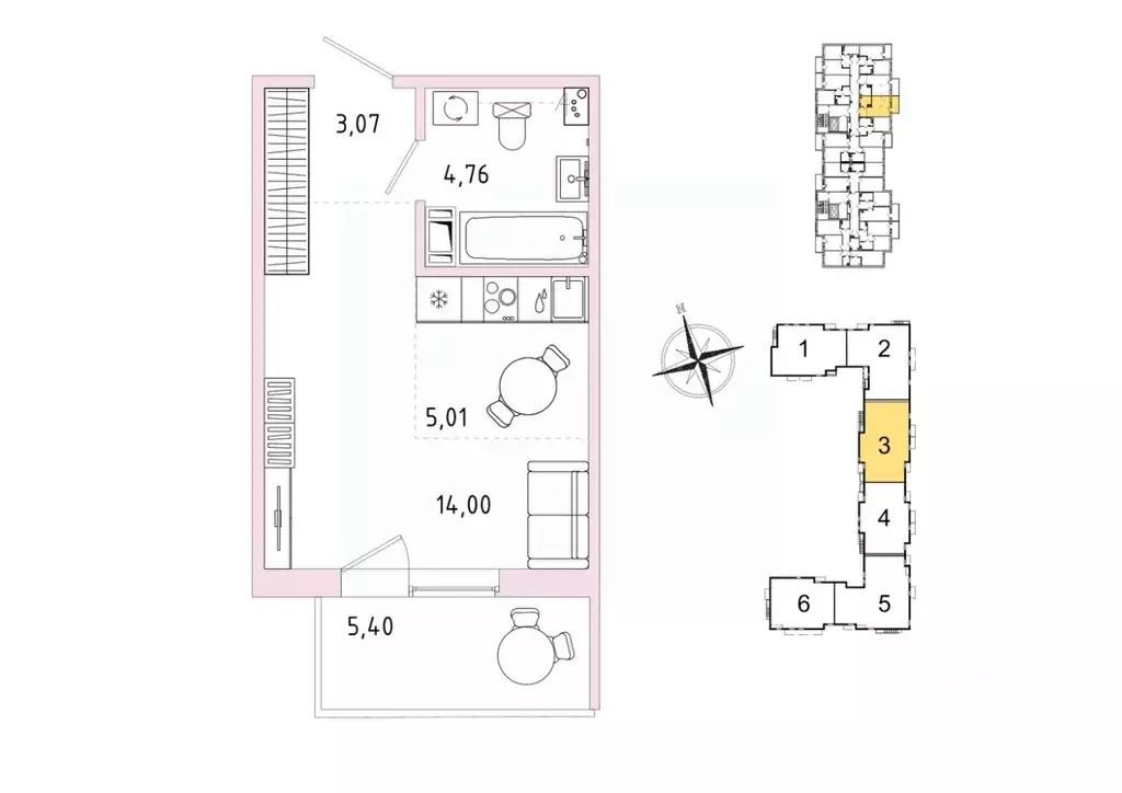 Студия Ленинградская область, Гатчина Въезд мкр,  (28.46 м) - Фото 1