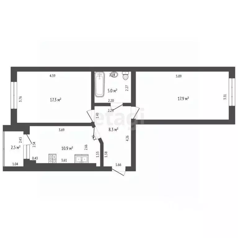 2-к кв. Калининградская область, Калининград Елизаветинская ул., 4 ... - Фото 1