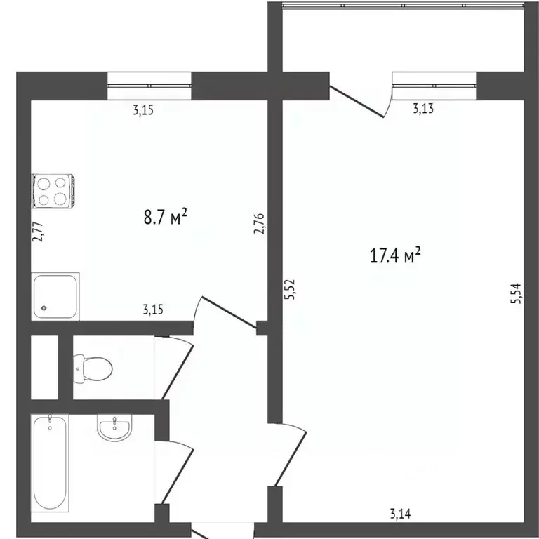 1-к кв. Белгородская область, Белгород Молодежная ул., 16в (34.0 м) - Фото 1