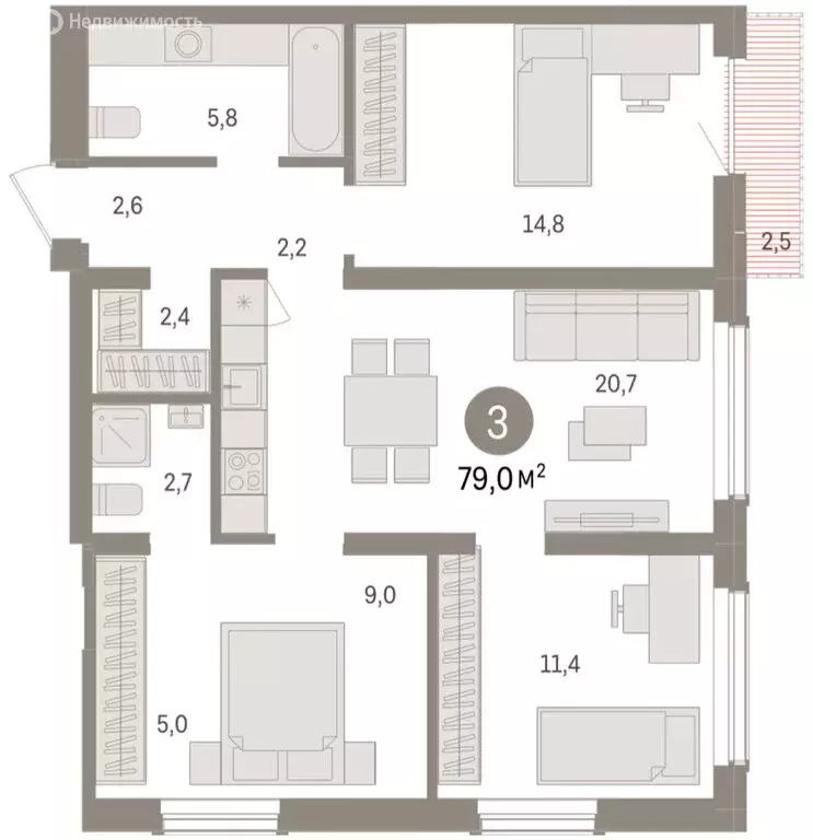 3-комнатная квартира: Новосибирск, улица Аэропорт (78.98 м) - Фото 1