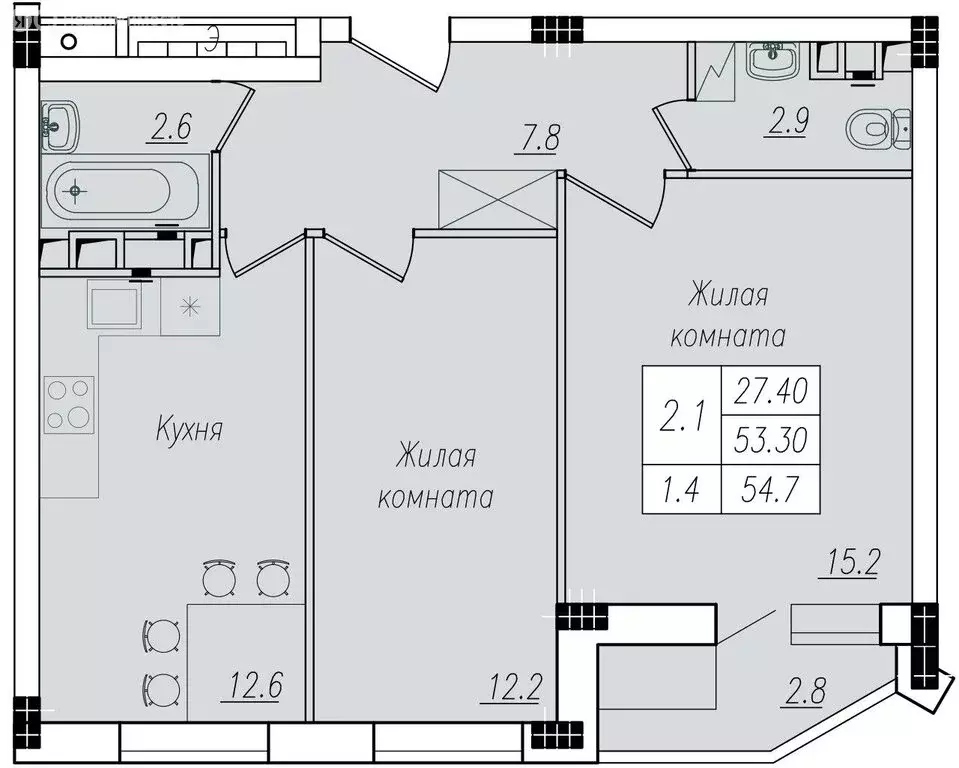 2-комнатная квартира: Курск, улица Энгельса, 154 (54.7 м) - Фото 0