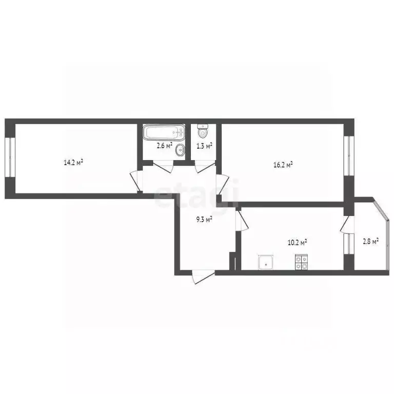 2-к кв. Тюменская область, Тюмень ул. Алексея Леонова, 36 (56.0 м) - Фото 1