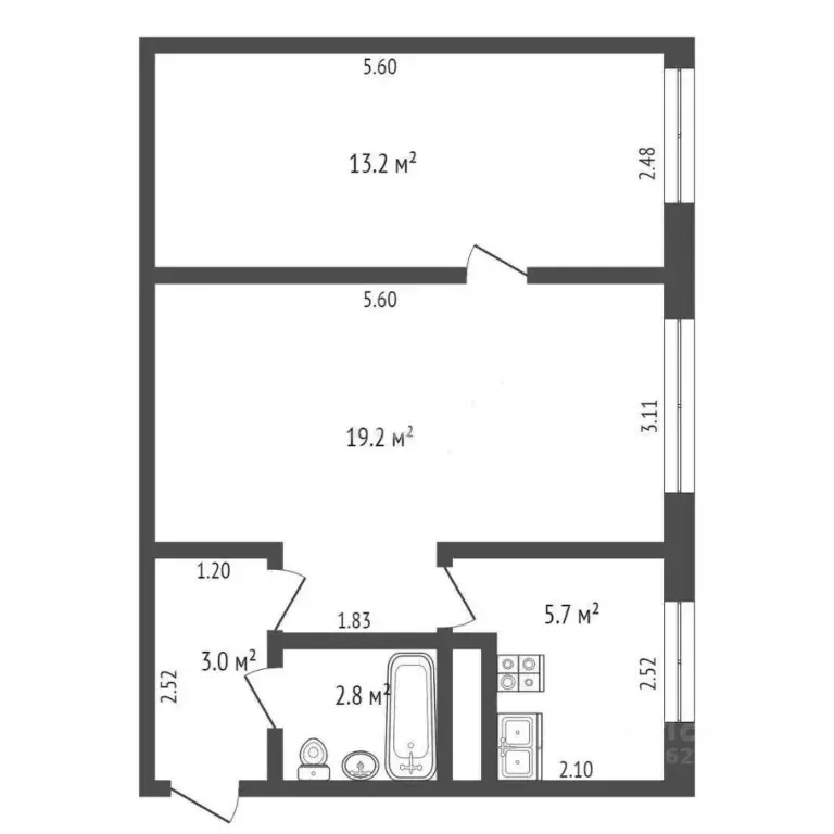 2-к кв. Калининградская область, Янтарный пгт ул. Лесная, 7 (44.6 м) - Фото 2