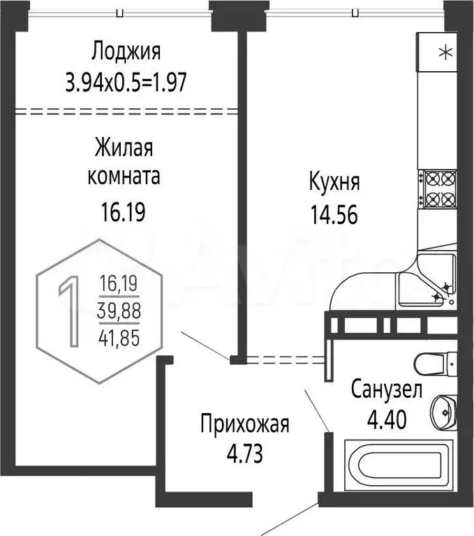 1-к. квартира, 41,9 м, 8/24 эт. - Фото 1