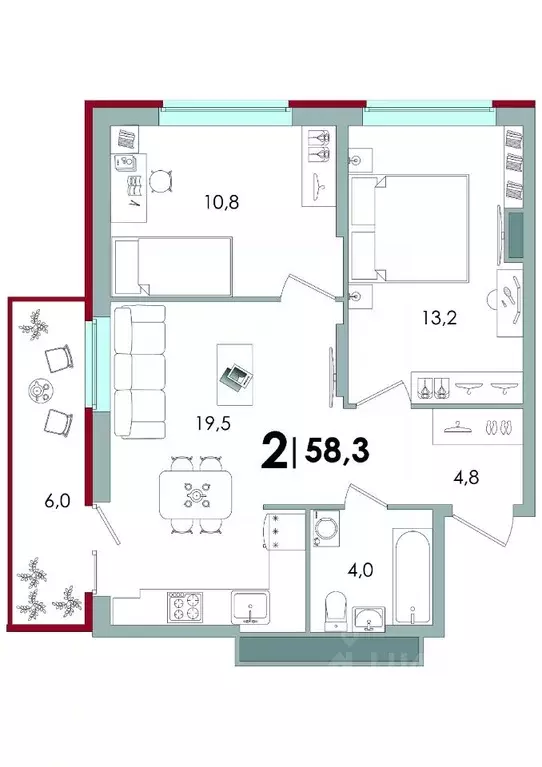 2-к кв. Тверская область, Тверь Южный мкр,  (58.3 м) - Фото 0