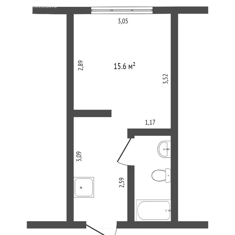 1к в -комнатной квартире (16 м) - Фото 1