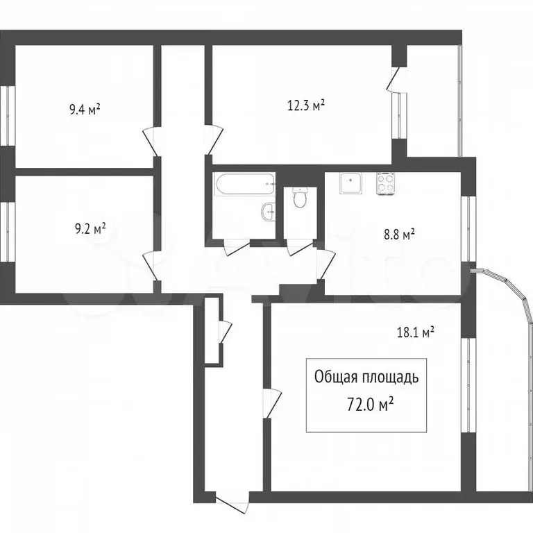 4-к. квартира, 75 м, 9/10 эт. - Фото 0