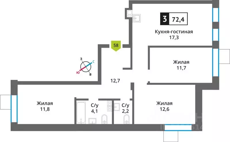3-к кв. Московская область, Красногорск Опалиха мкр, Никольский ... - Фото 1