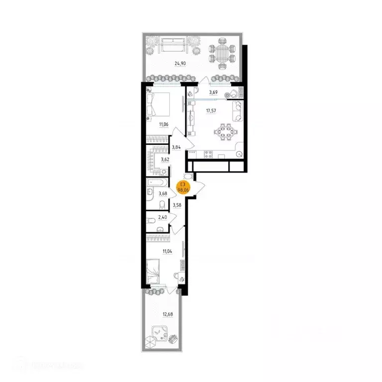 2-к кв. Рязанская область, Рязань ул. Земнухова, 2 (98.06 м) - Фото 0
