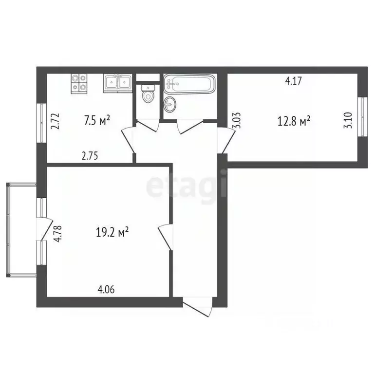 2-к кв. Челябинская область, Челябинск пос. Новосинеглазово, ... - Фото 2