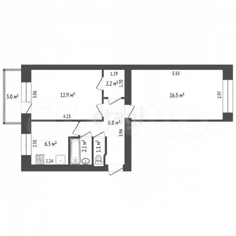 2-к. квартира, 47,9 м, 4/5 эт. - Фото 0