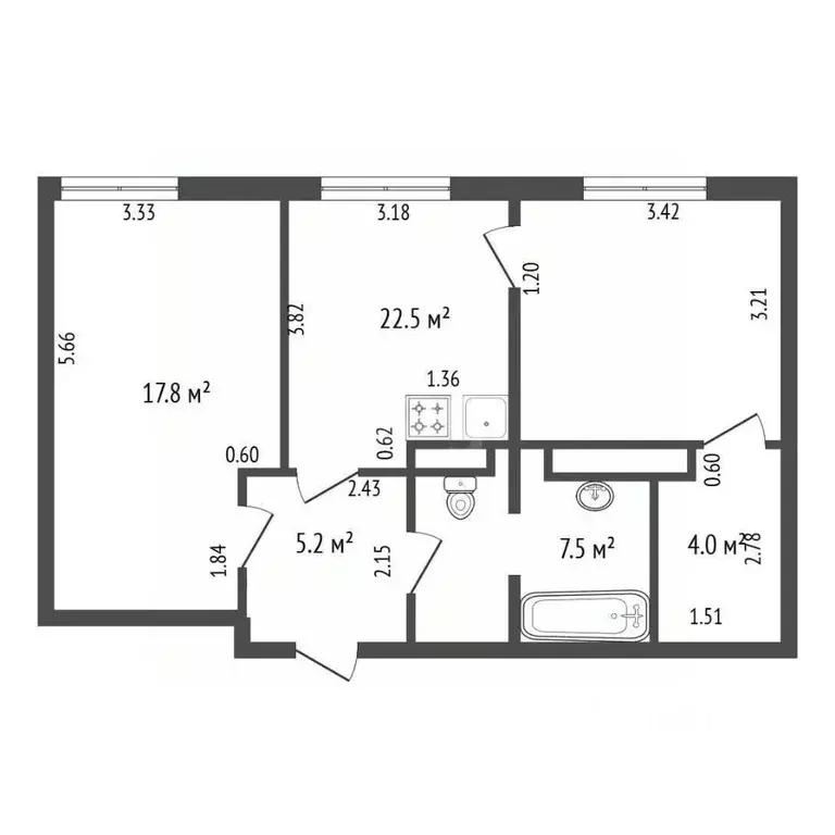 2-к кв. Санкт-Петербург ул. Адмирала Трибуца, 10 (57.0 м) - Фото 2