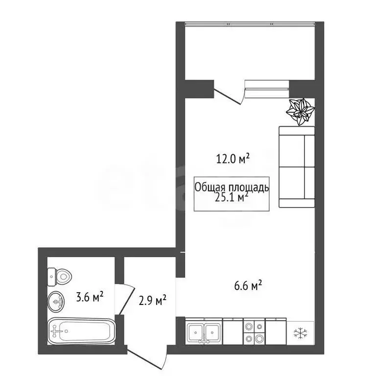 Квартира-студия: Мочищенский сельсовет, посёлок Озёрный, микрорайон ... - Фото 1