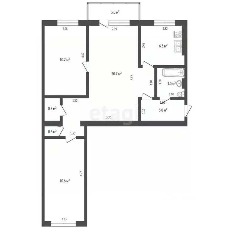 3-к кв. Самарская область, Самара ул. Гагарина, 89 (60.0 м) - Фото 2