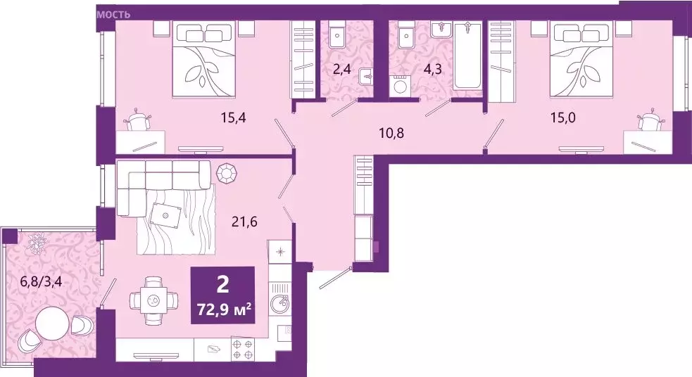 2-комнатная квартира: Калининград, Ключевая улица, 27В (73.8 м) - Фото 0