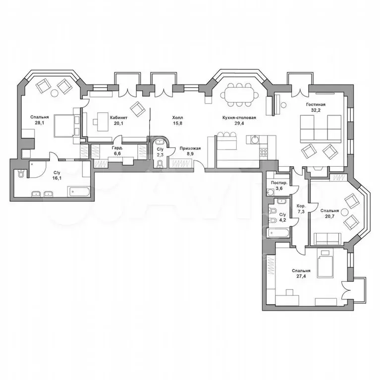 5-к. квартира, 240 м, 5/9 эт. - Фото 0