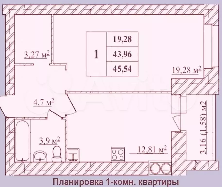 1-к. квартира, 46 м, 5/10 эт. - Фото 0