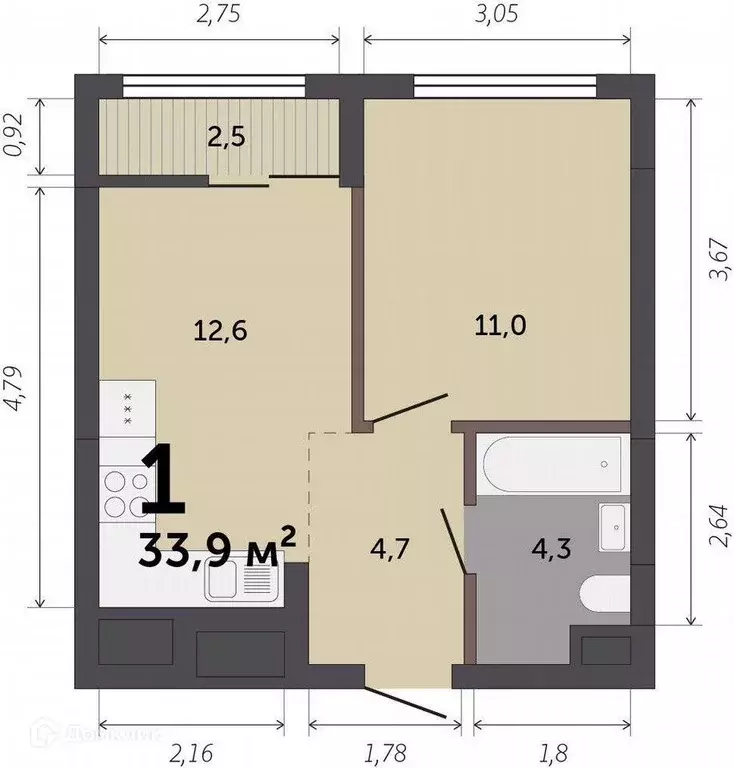 Продаётся 1-к квартира, 33.6 м - Фото 1