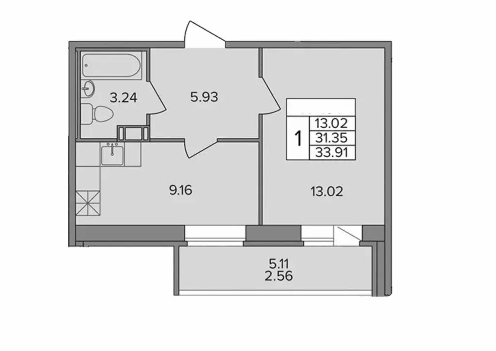 1-комнатная квартира: деревня Новое Девяткино, Лесная улица, 19 (33.91 ... - Фото 1