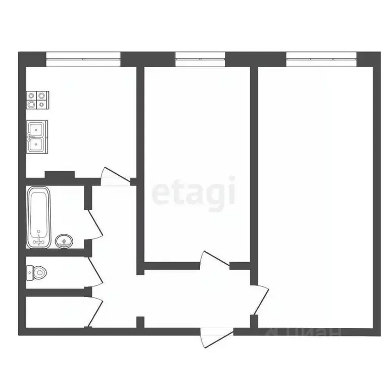 2-к кв. Томская область, Томск ул. Интернационалистов, 31 (53.2 м) - Фото 2