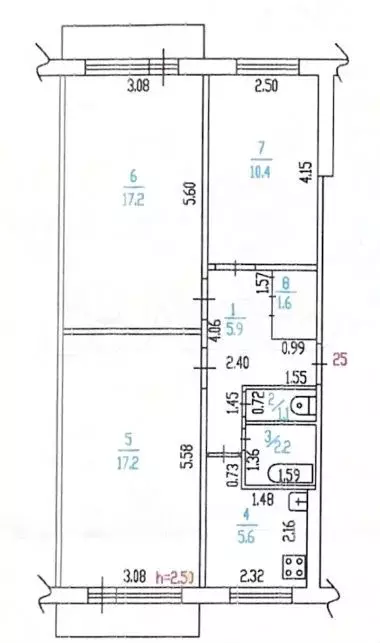 3-к. квартира, 60,7 м, 4/5 эт. - Фото 0
