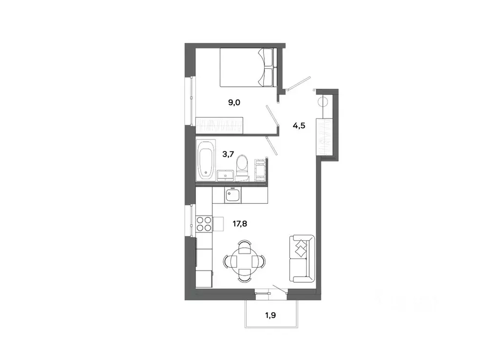 1-к кв. Ханты-Мансийский АО, Сургут 30А мкр,  (35.0 м) - Фото 0